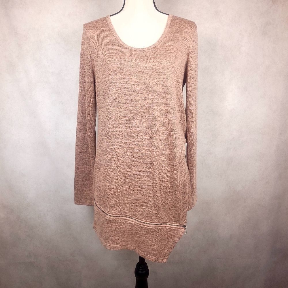 Nene Leakes Light Brown Lightweight Knit Asymmetrical Tunic With Zipper Hem M
